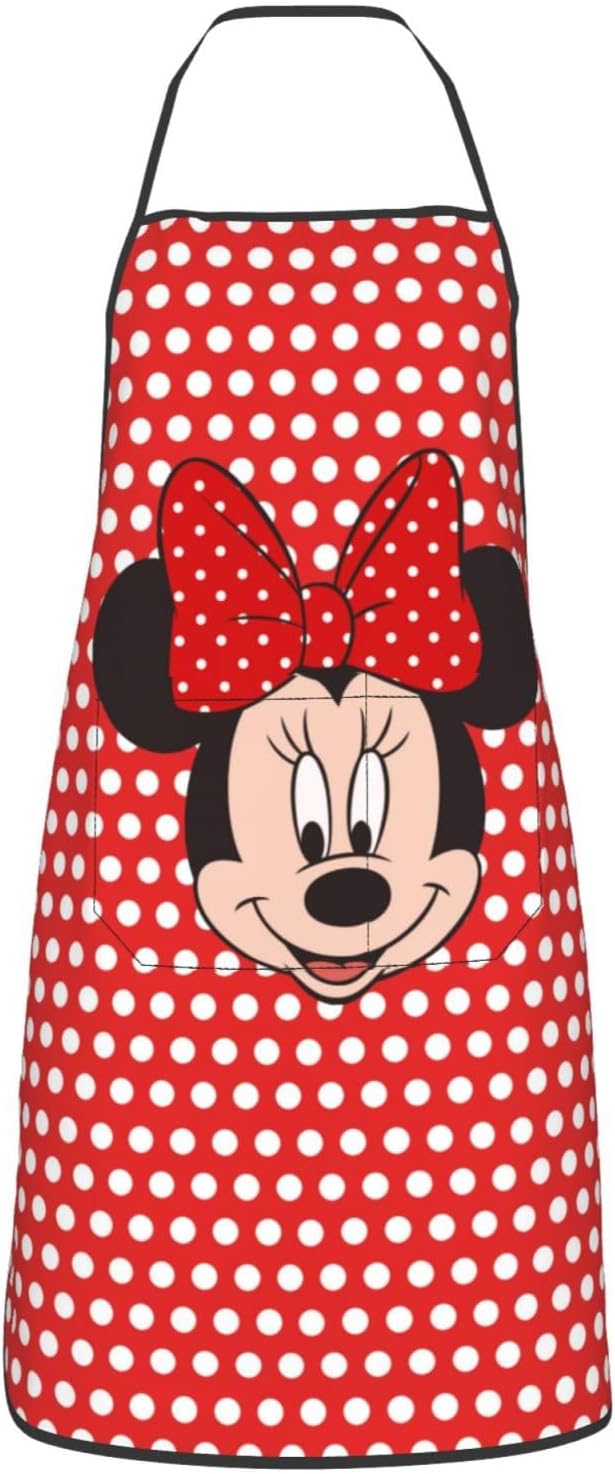 动漫印花围裙中性厨房厨师卡通围裙可调节可爱围裙带口袋适用于家庭